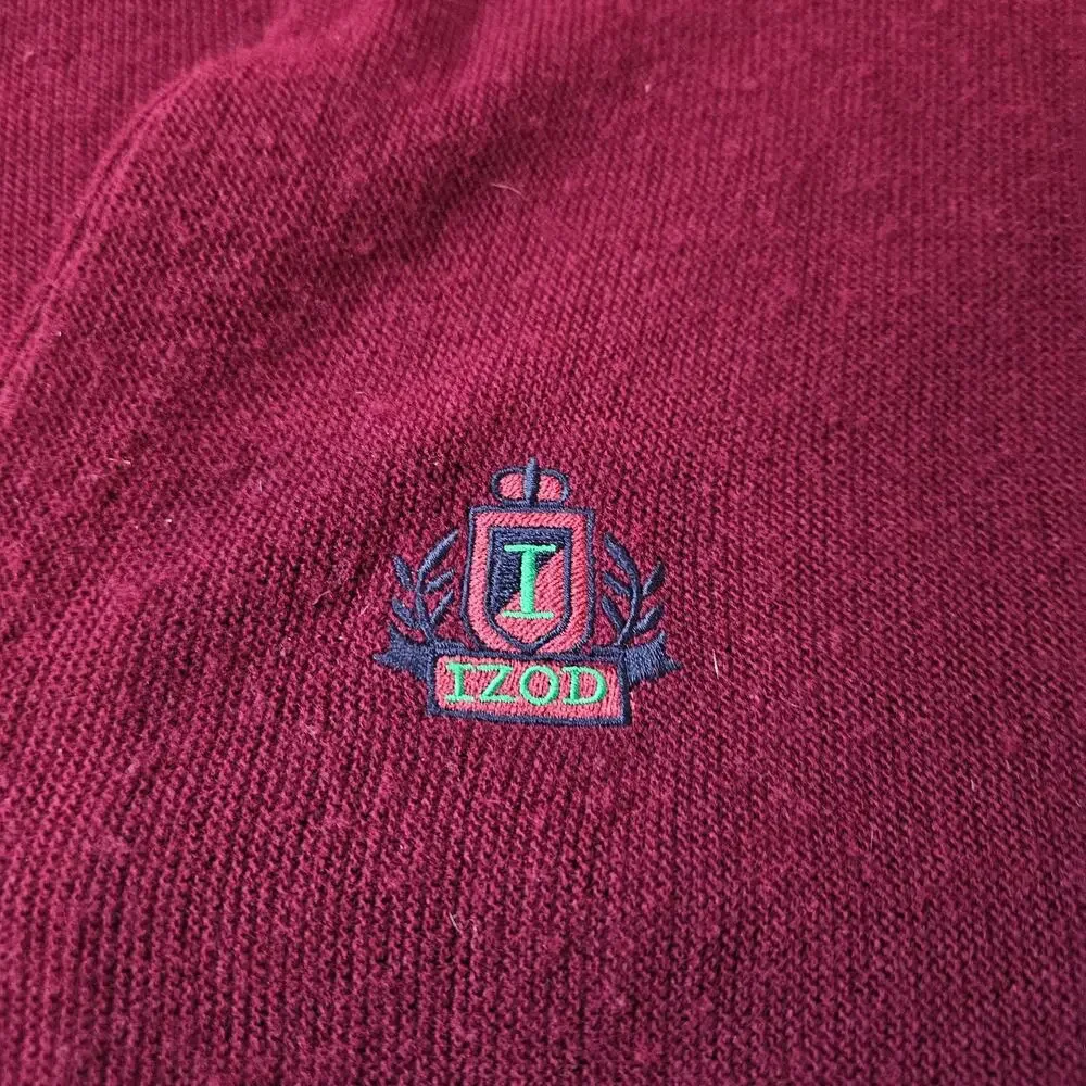 Vintage Izod Men's Burgundy V-Neck Button Cardigan Sweater Made in USA XL